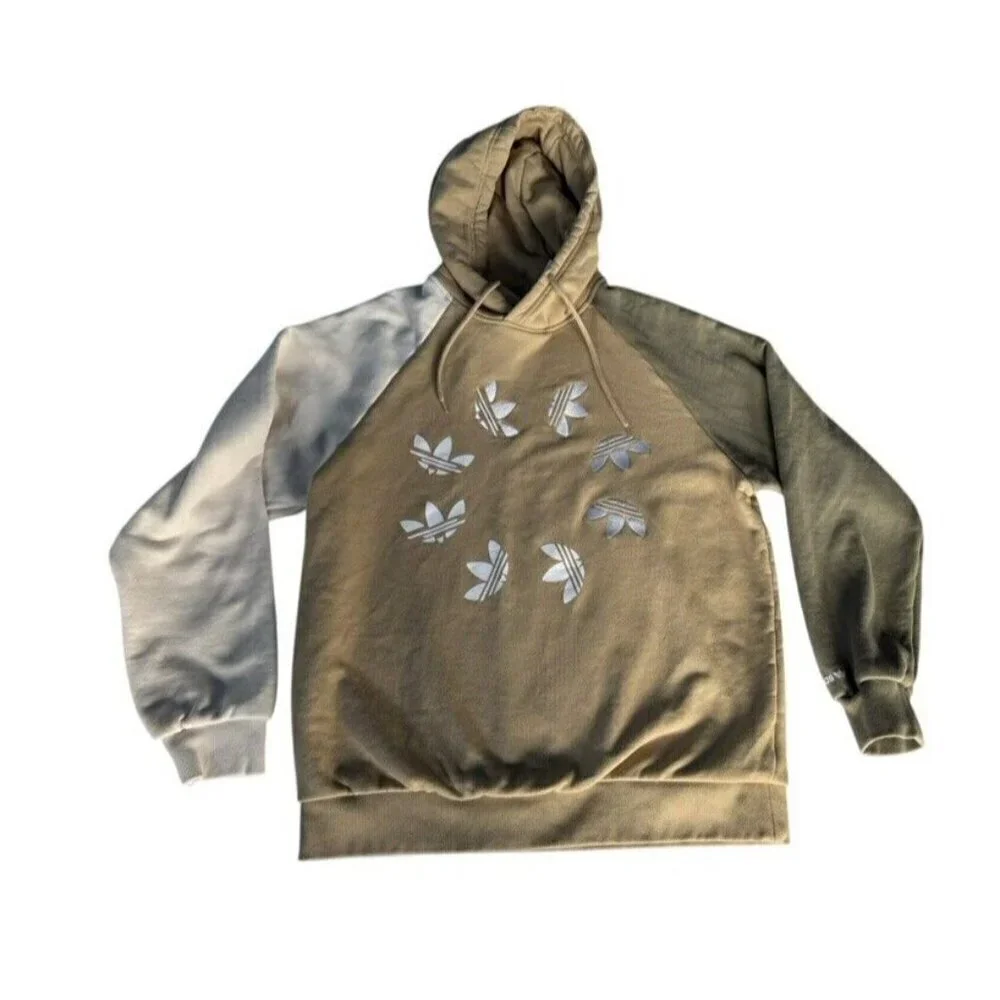 Adidas Men's Sz M Blocked Bold Hoodie Beige Pullover Trefoil Logo (HE0075)